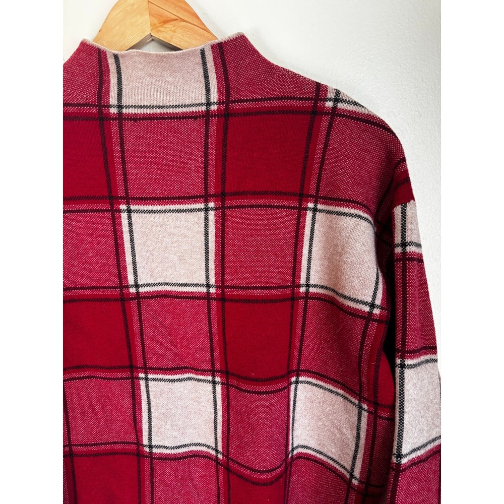 Tahari Womens Red Plaid Mock Neck Sweater Long Sleeve Boxy Knit Top Medium - Picture 3 of 7